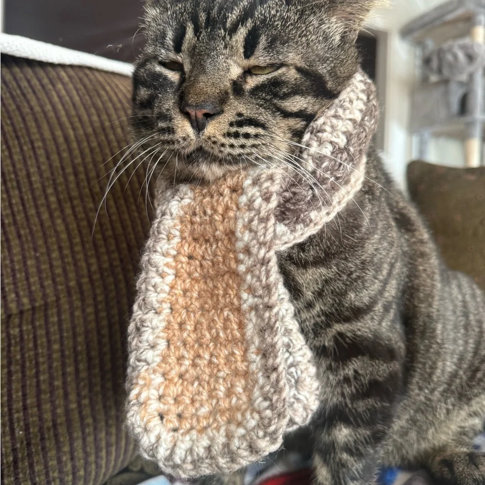 Cozy Knit Scarf Cat / Small Dog Scarf in Brown and Tan